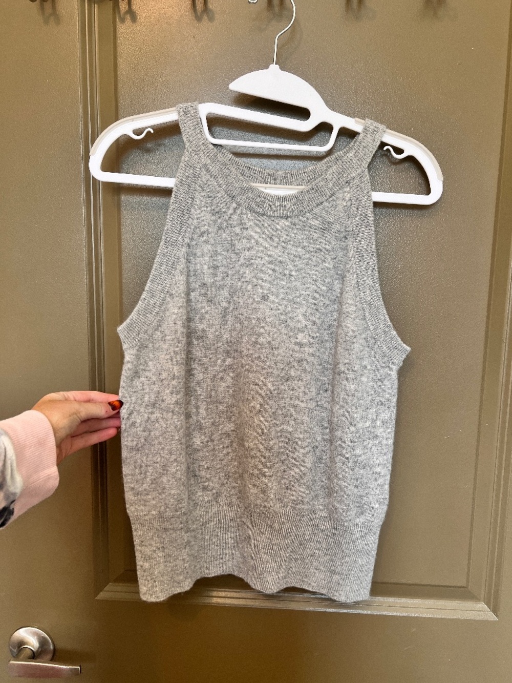 JS71 100% Cashmere Knit Tank, Heather Grey